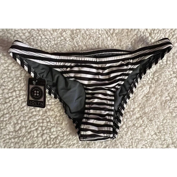 Jolyn Bikini Bottom Europe Style Black White Striped‎ Small New With Tags - Picture 1 of 6